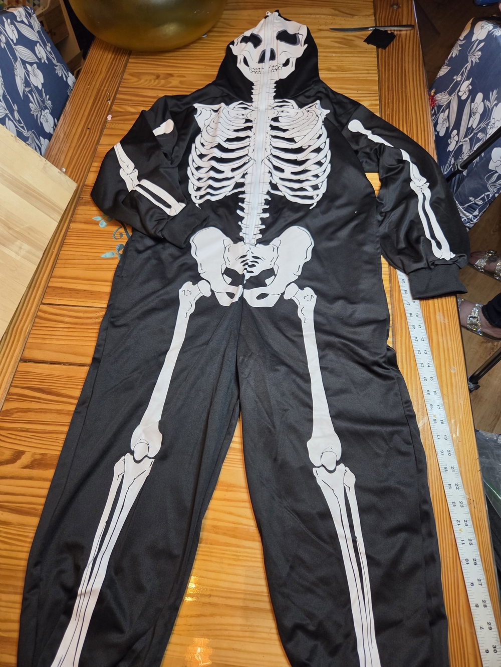 New Skeleton Jumpsuit Halloween Costume Hooded Onesie XS
